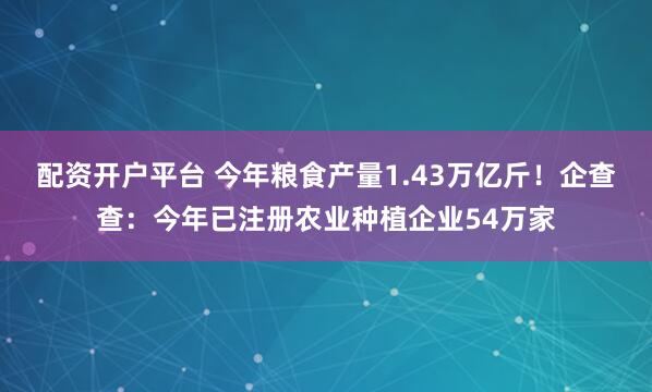 配资开户平台 今年粮食产量1.43万亿斤！企查查：今年已注册农业种植企业54万家